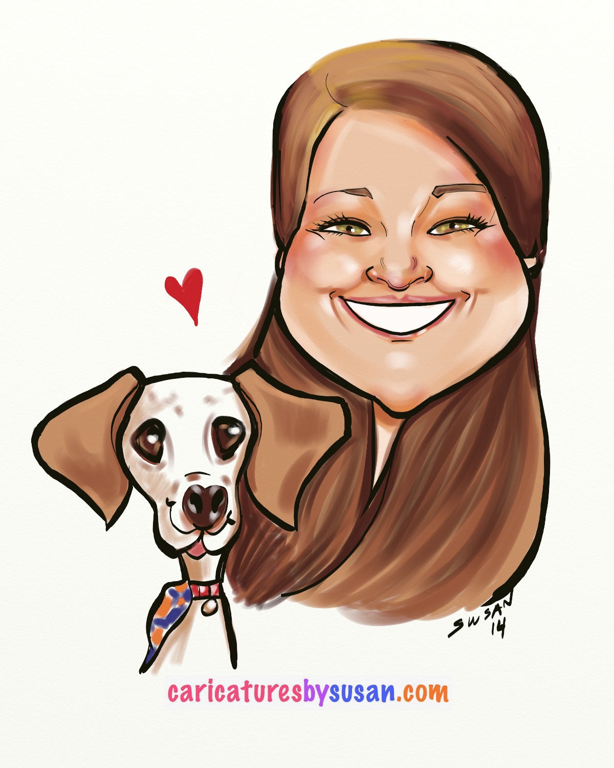 Digital caricature of young lady and her pet.