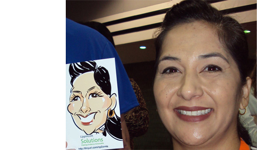 Color digital caricature at a trade show in Atlanta by caricature artist Susan