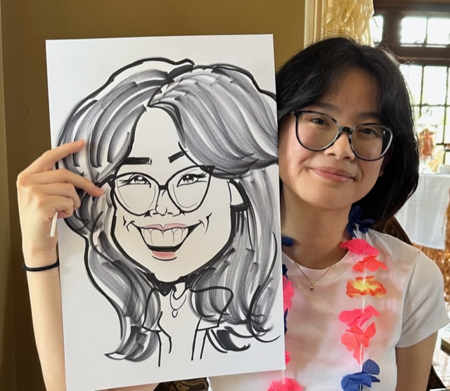 caricature drawing of graduation party